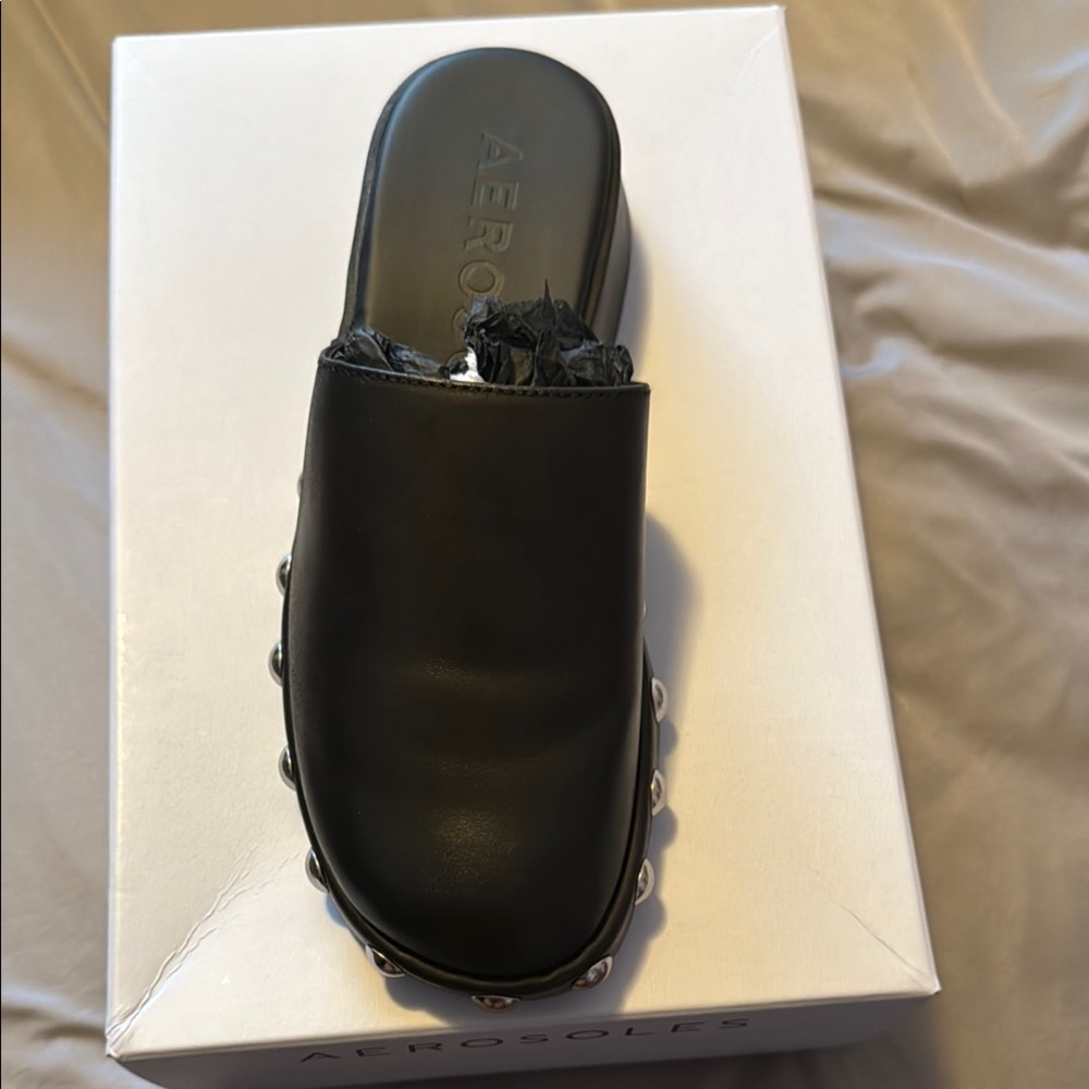 AEROSOLES Black Slides with Silver Accents